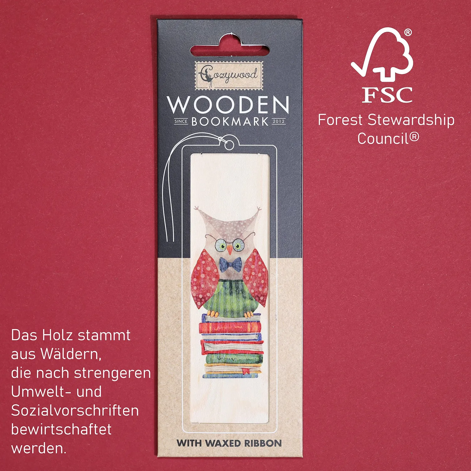 Cozywood Hibou marque-page en bois avec ruban