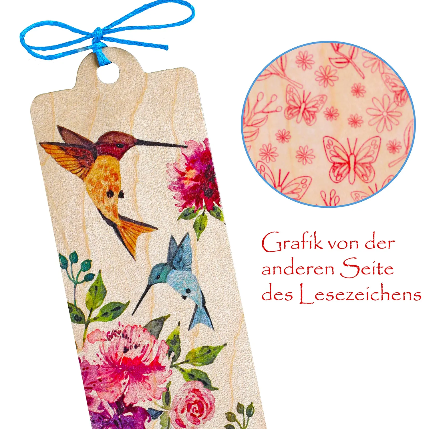 Cozywood Colibris 2 marque-page bois 45 x 145 mm