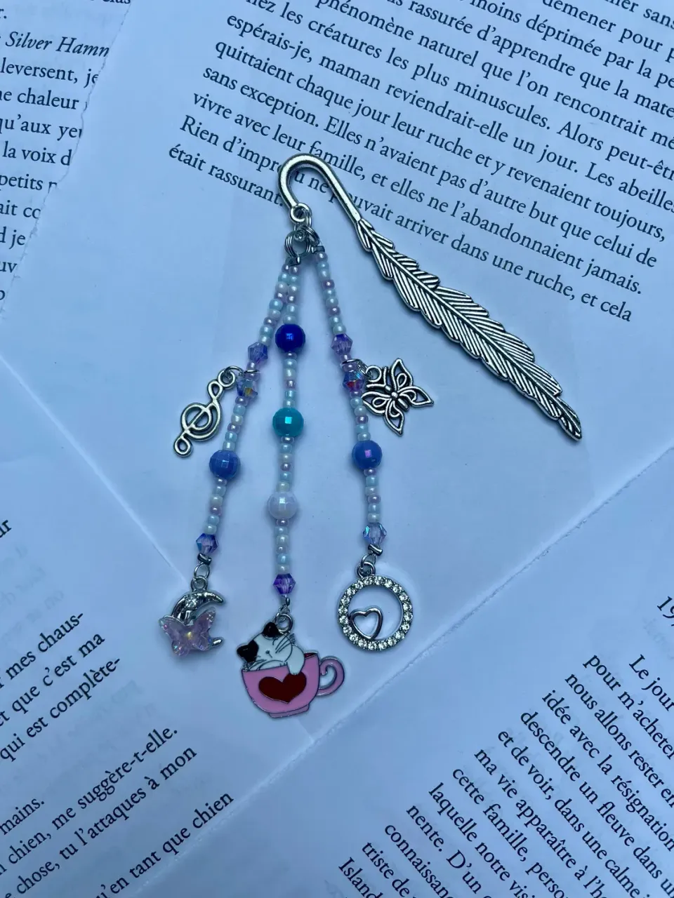 Pages en perles marque-page perles papillon lune fait main