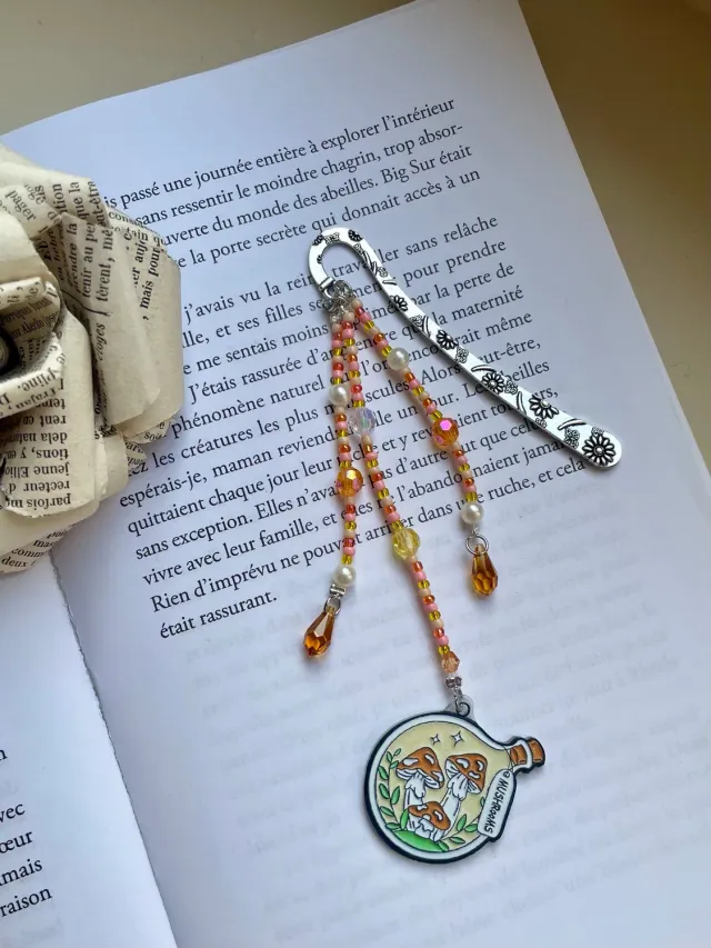 Pages en perles marque-page perles champignon orange fait main