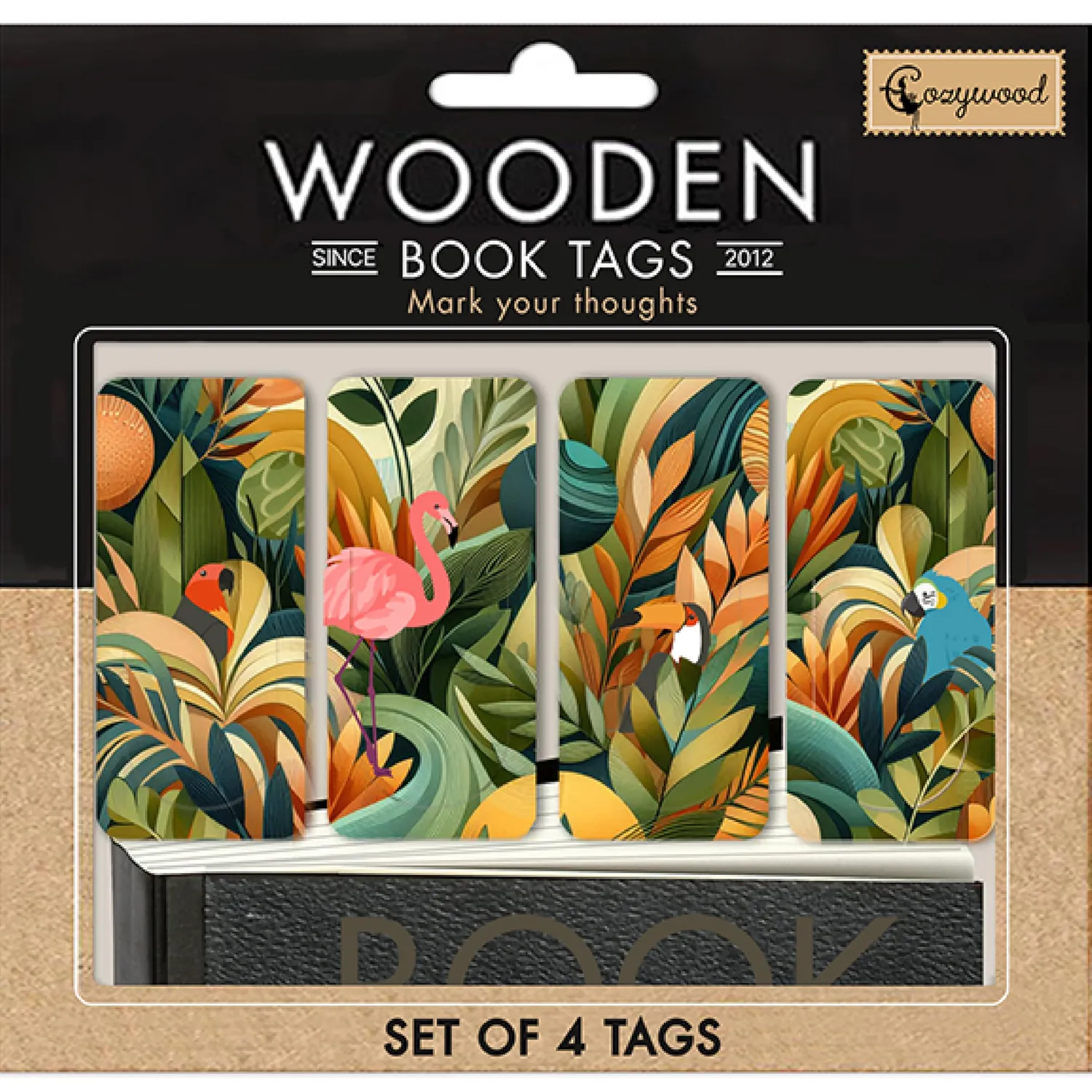 Cozywood lot 4 marque-pages bois double face