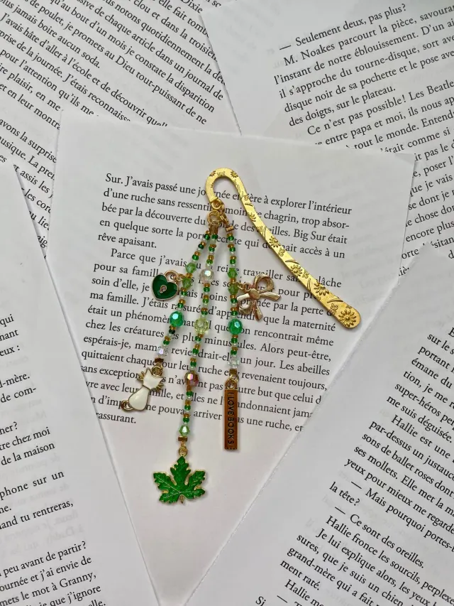 Pages en perles marque-page perles chat vert fait main