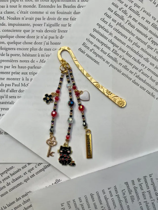 Pages en perles marque-page perles clé noire fait main