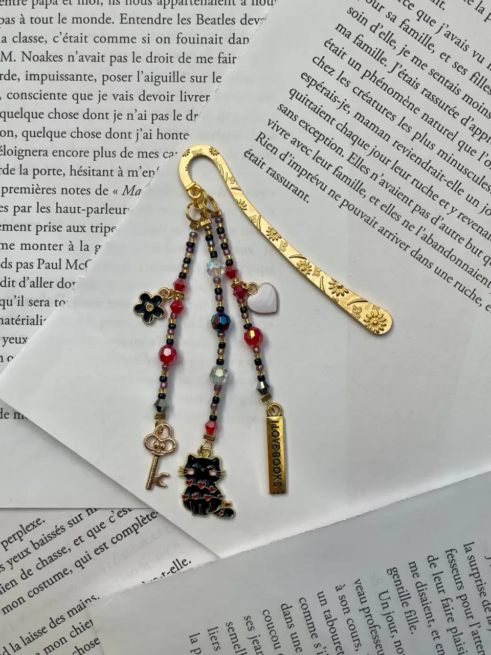 Pages en perles marque-page perles clé noire fait main