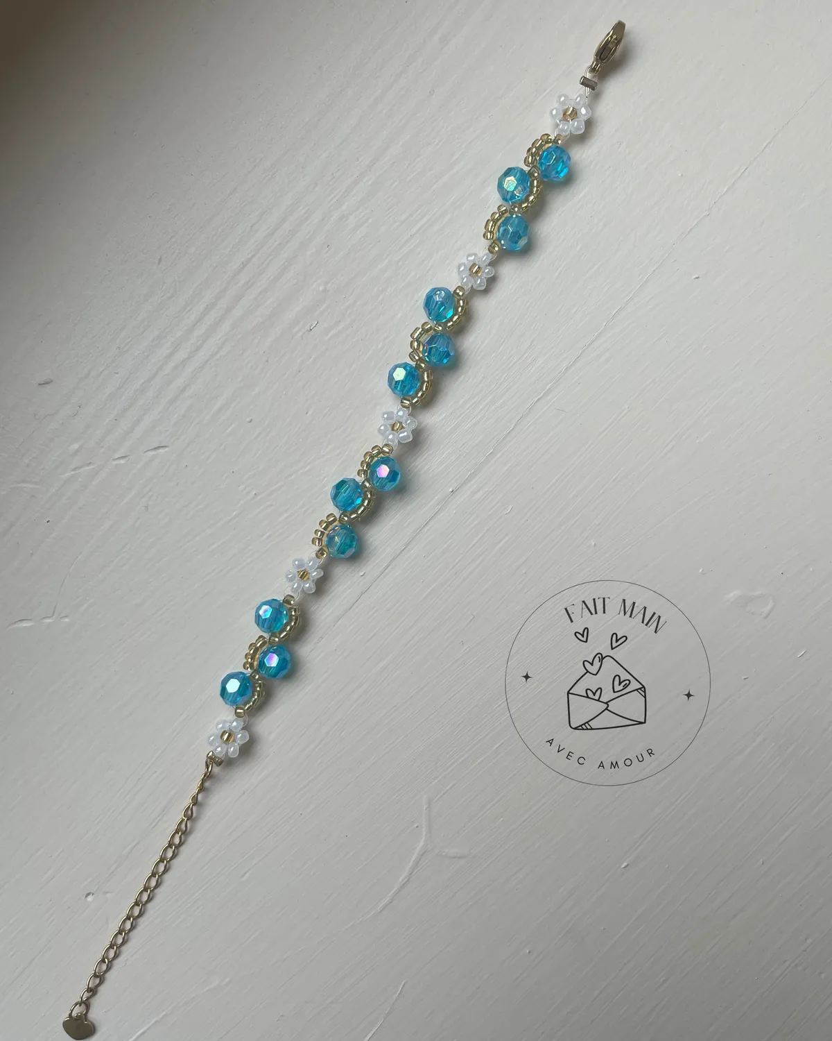 Pages en perles Anny bleu bracelet ajustable