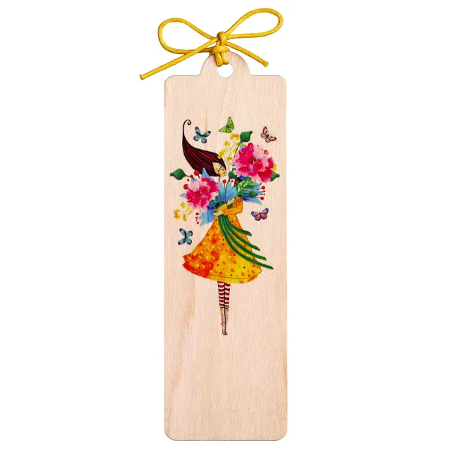 Cozywood Bouquet de fleurs marque-page en bois avec ruban