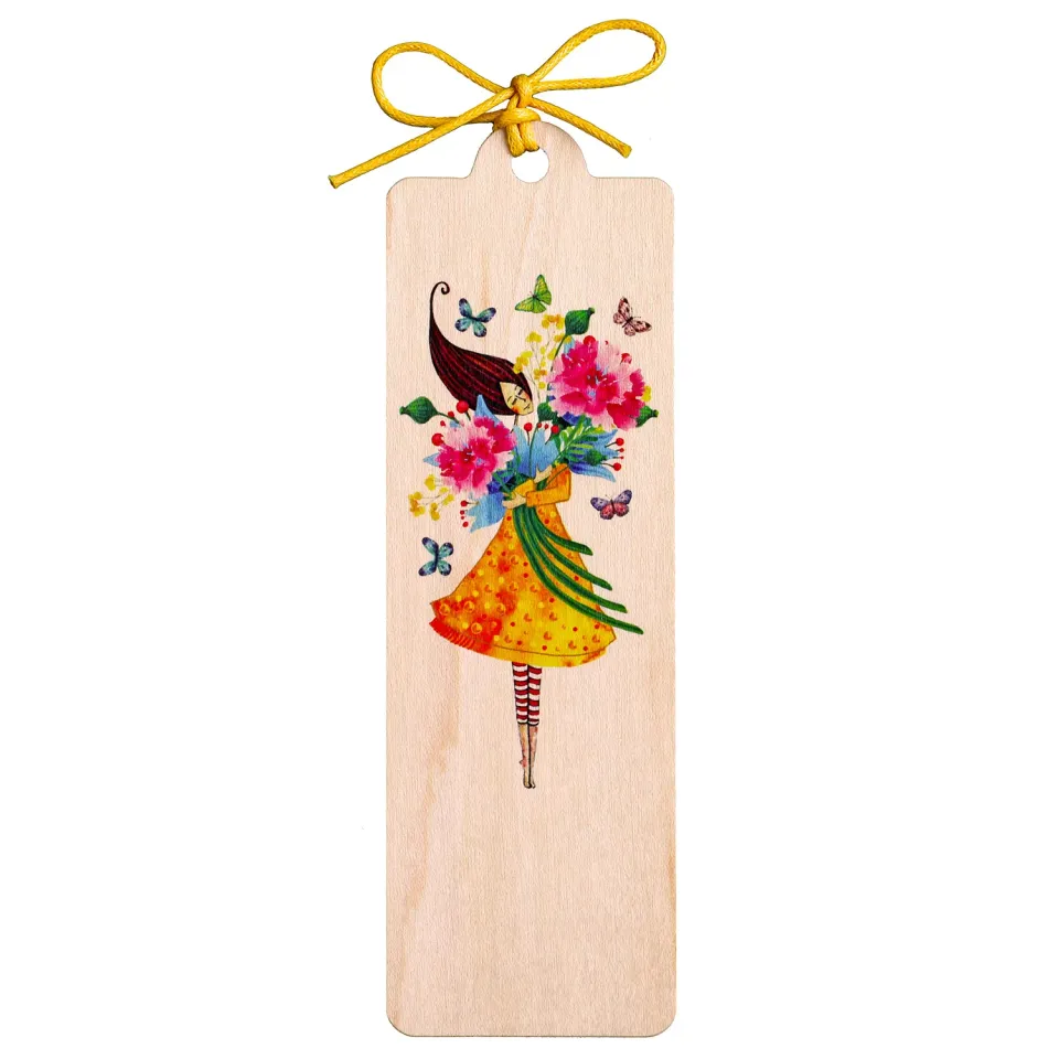 Cozywood Bouquet de fleurs marque-page en bois avec ruban