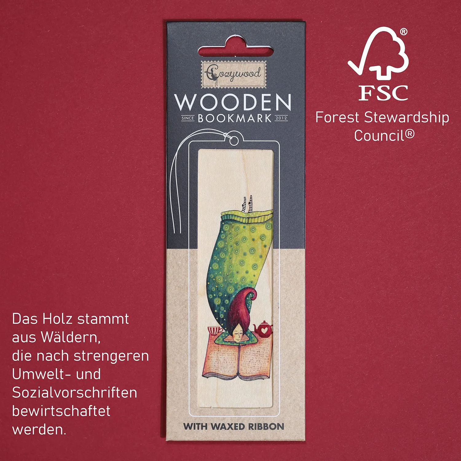 Cozywood Rat de livre marque-page en bois avec ruban