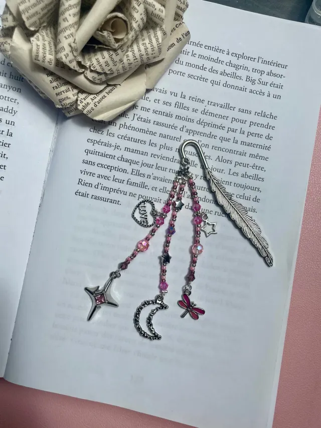 Pages en perles marque-page perles lune fée fait main