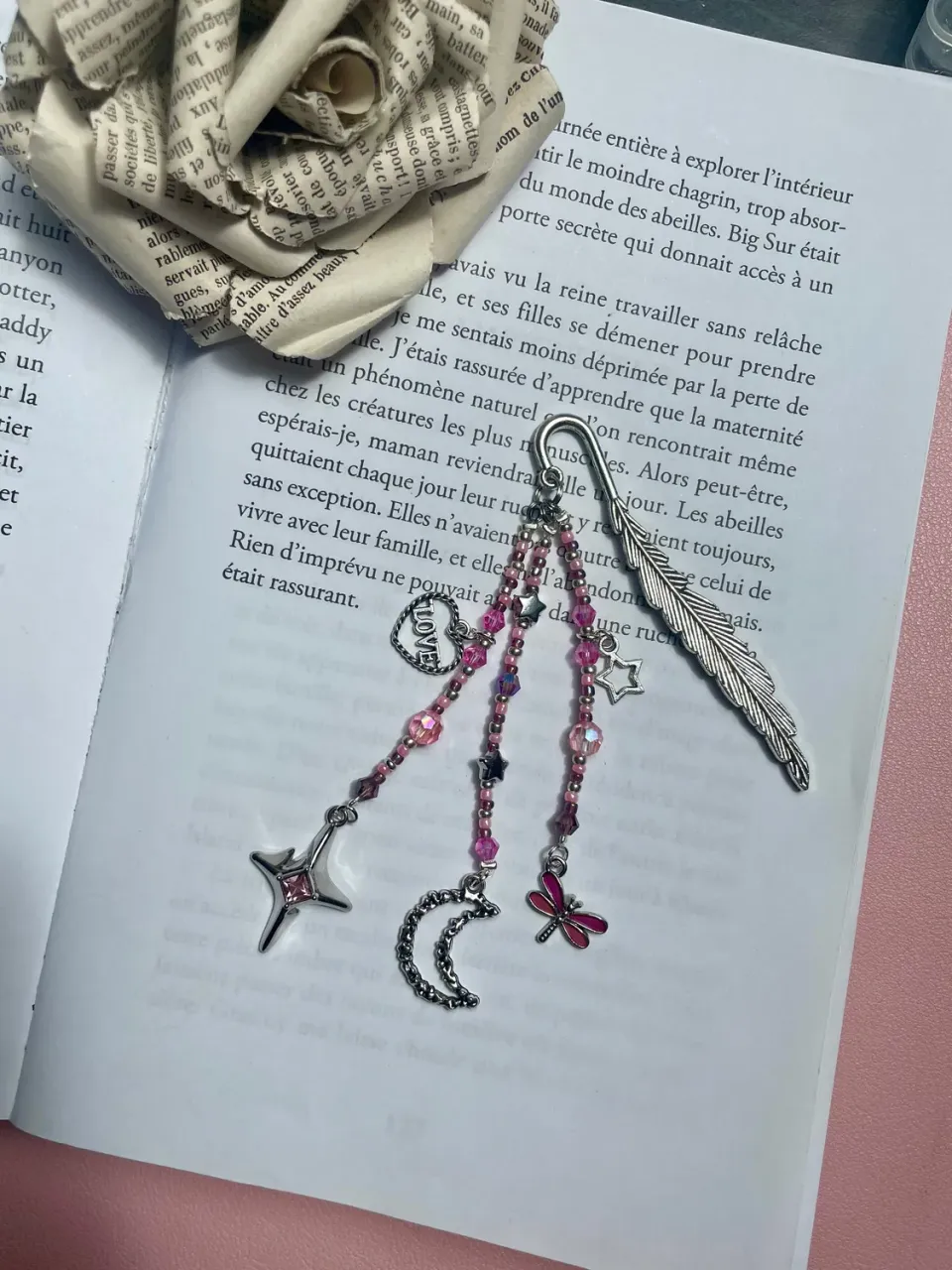 Pages en perles marque-page perles lune fée fait main