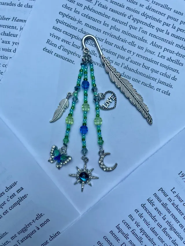 Pages en perles marque-page perles papillon vert fait main