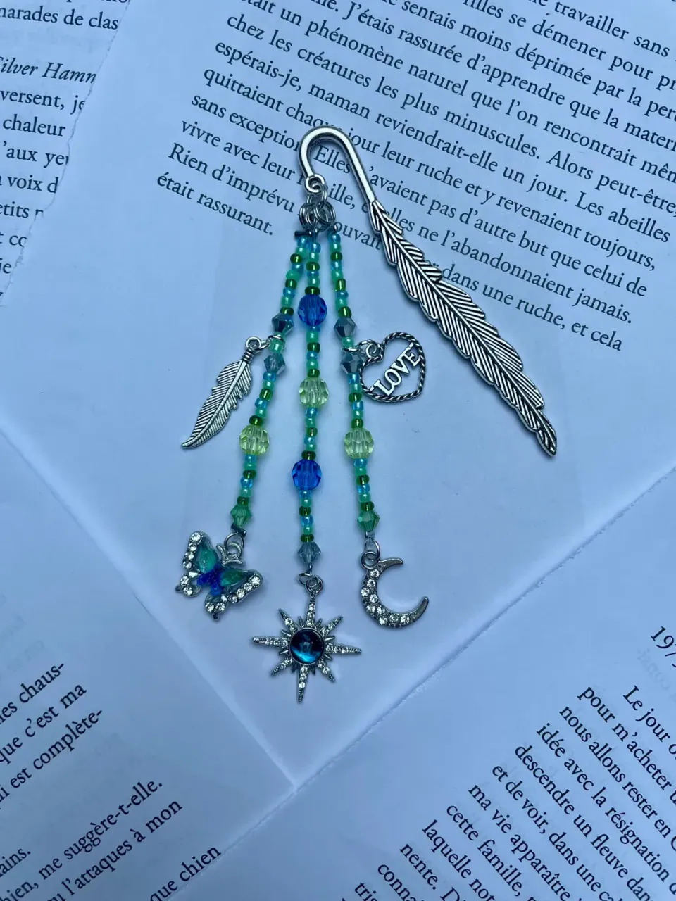 Pages en perles marque-page perles papillon vert fait main
