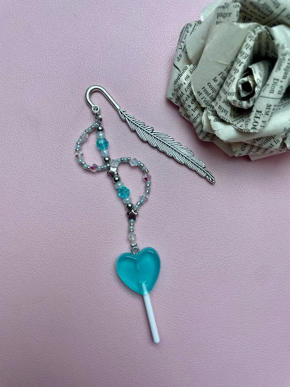 Pages en perles marque-page perles bonbon bleu fait main