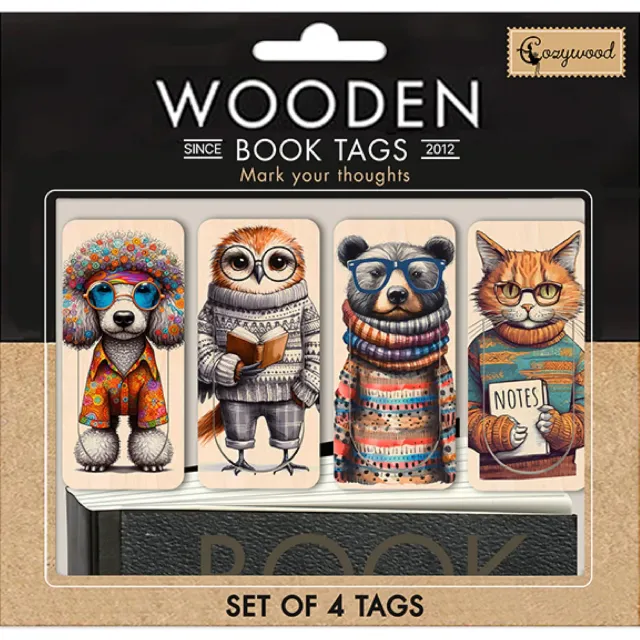 Cozywood lot 4 marque-pages bois double face