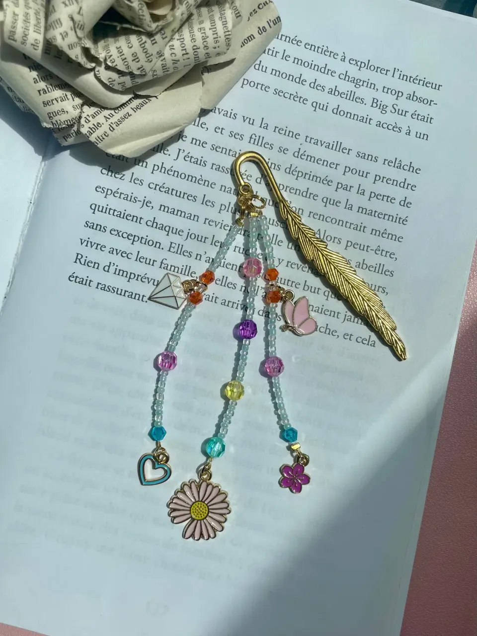 Pages en perles marque-page perles papillon fleur