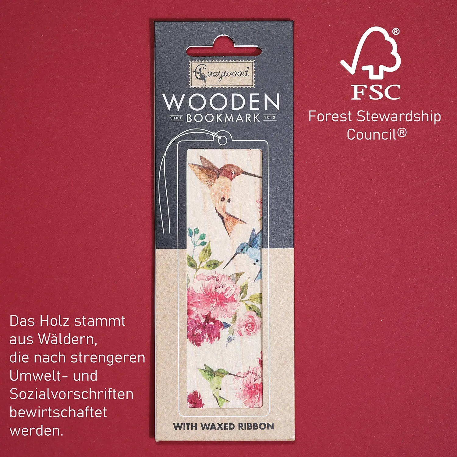 Cozywood Colibris 2 marque-page bois 45 x 145 mm