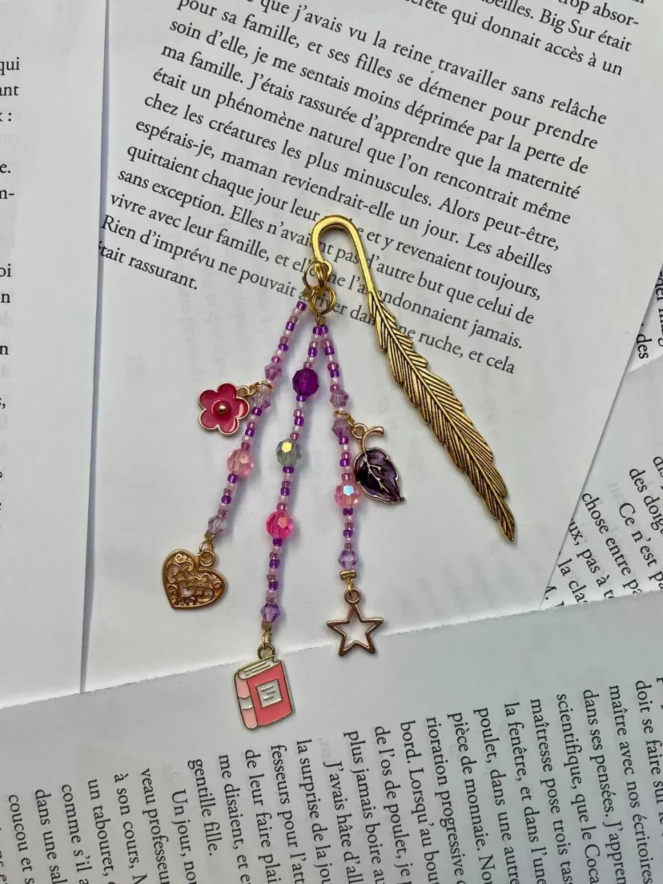 Pages en perles marque-page perles cœur livre étoile fait main