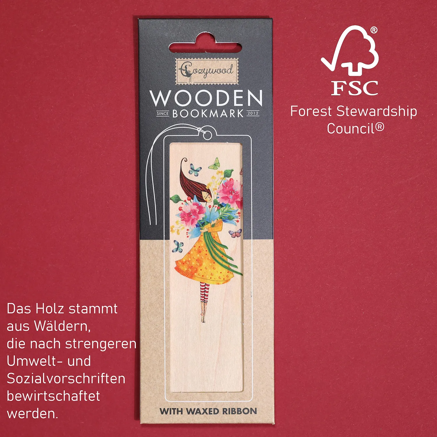 Cozywood Bouquet de fleurs marque-page en bois avec ruban