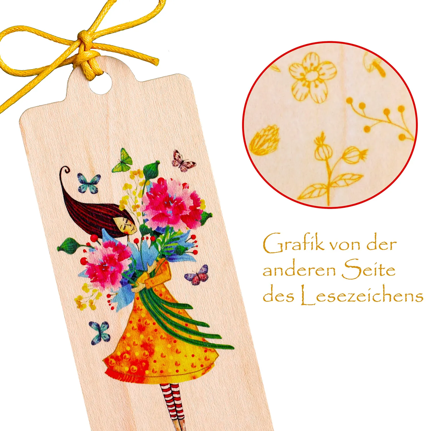 Cozywood Bouquet de fleurs marque-page en bois avec ruban