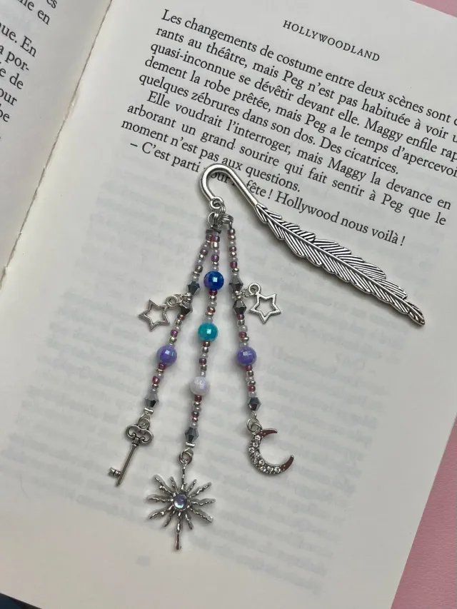 Pages en perles marque-page perles lune clé étoile fait main