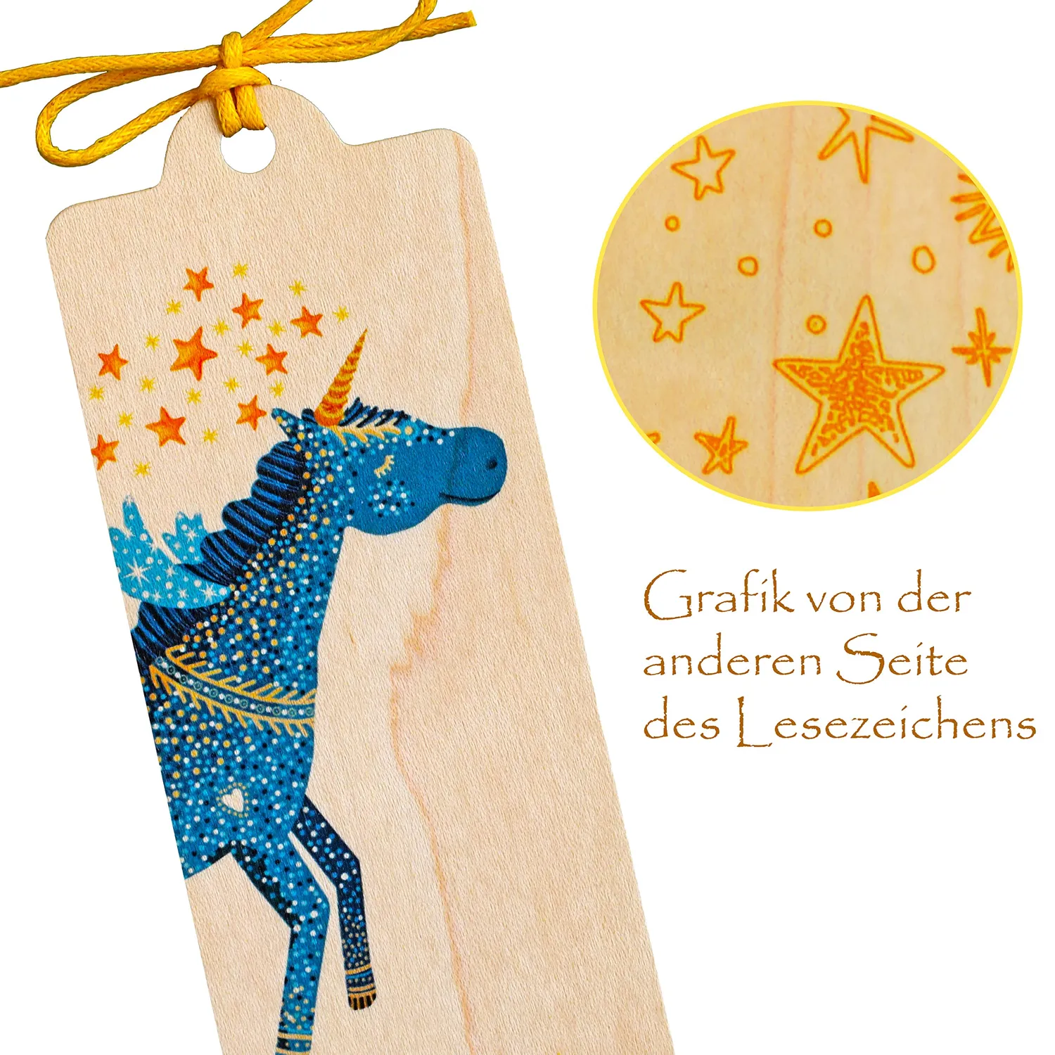 Cozywood Licorne marque-page en bois enfant avec ruban