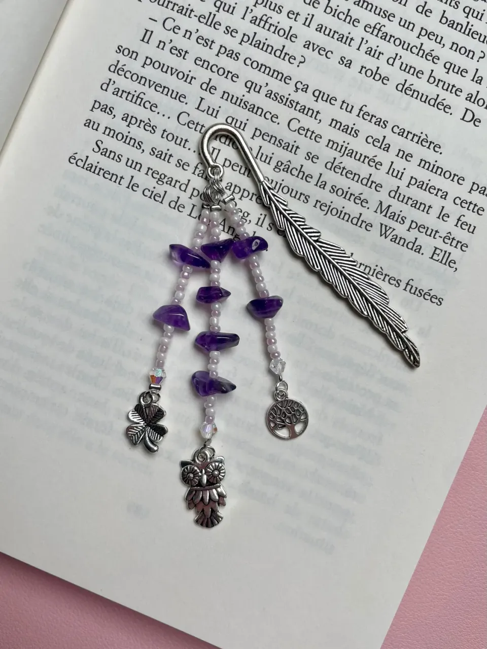 Pages en perles marque-page perles hibou violet fait main